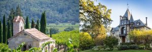 Rolling vineyards at Beringer Vineyards with historic Rhine House in the background