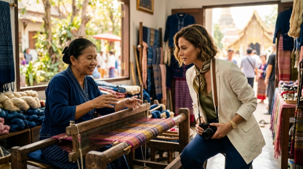 Luxury traveler exploring local culture and traditions